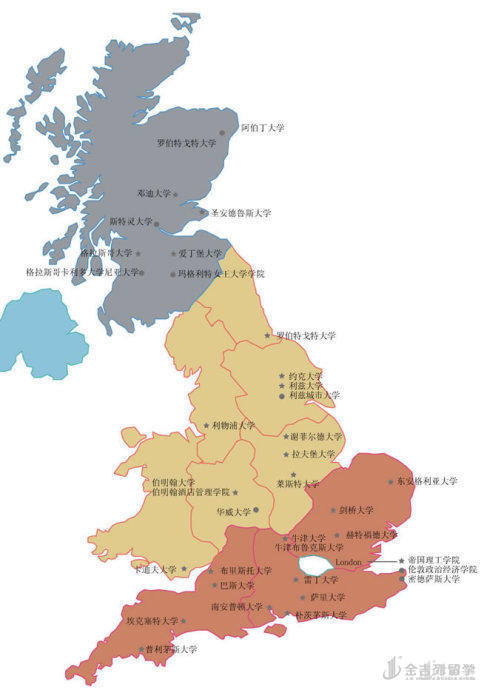 以下是部分英国著名大学的地理位置分布图,让你可以在地图上查询具体